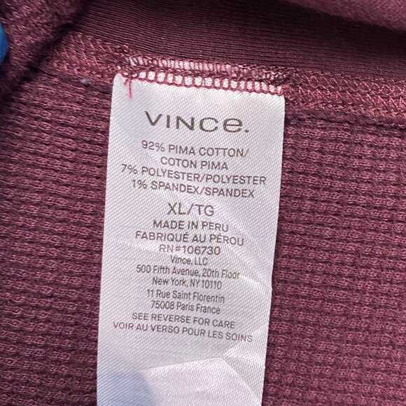 Vince Thermal Long Sleeve Waffle Knit Crew Shirt Pullover Men's XL Deep Wine - Picture 7 of 11